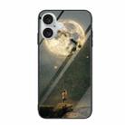 For iPhone 16 Colorful Painted Glass Phone Case(Moon) - 1
