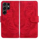 For Samsung Galaxy S24 Ultra 5G Tiger Embossing Pattern Flip Leather Phone Case(Red) - 1