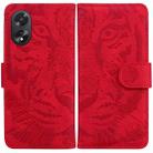 For OPPO A38 4G / A18 Tiger Embossing Pattern Flip Leather Phone Case(Red) - 1