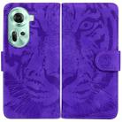 For OPPO Reno11 Global Tiger Embossing Pattern Flip Leather Phone Case(Purple) - 1