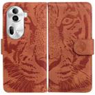 For OPPO Reno11 Pro 5G Global Tiger Embossing Pattern Flip Leather Phone Case(Brown) - 1