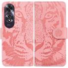 For OPPO A60 4G Tiger Embossing Pattern Flip Leather Phone Case(Pink) - 1