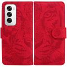 For OPPO Reno12 5G Global Tiger Embossing Pattern Flip Leather Phone Case(Red) - 1