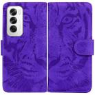 For OPPO Reno12 5G Global Tiger Embossing Pattern Flip Leather Phone Case(Purple) - 1