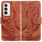 For OPPO Reno12 5G Global Tiger Embossing Pattern Flip Leather Phone Case(Brown) - 1
