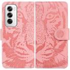 For OPPO Reno12 5G Global Tiger Embossing Pattern Flip Leather Phone Case(Pink) - 1