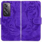 For OPPO Reno12 Pro 5G Global Tiger Embossing Pattern Flip Leather Phone Case(Purple) - 1
