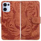 For OPPO Reno13 Global Tiger Embossing Pattern Flip Leather Phone Case(Brown) - 1