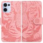 For OPPO Reno13 Global Tiger Embossing Pattern Flip Leather Phone Case(Pink) - 1