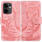 For OPPO Reno13 F 4G / 5G Tiger Embossing Pattern Flip Leather Phone Case(Pink) - 1