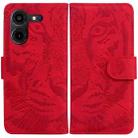 For Tecno Pova 5 Pro Tiger Embossing Pattern Flip Leather Phone Case(Red) - 1