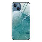 For iPhone 15 Plus Marble Pattern Glass Protective Phone Case(Green Ocean) - 1