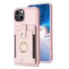 For iPhone 14 Plus BF27 Metal Ring Card Bag Holder Phone Case(Pink) - 1