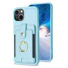 For iPhone 14 / 13 BF27 Metal Ring Card Bag Holder Phone Case(Blue) - 1