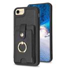 For iPhone SE 2022 / 2020 / 8 / 7 BF27 Metal Ring Card Bag Holder Phone Case(Black) - 1