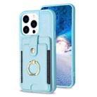 For iPhone 13 Pro Max BF27 Metal Ring Card Bag Holder Phone Case(Blue) - 1