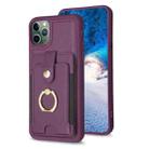 For iPhone 11 Pro Max BF27 Metal Ring Card Bag Holder Phone Case(Dark Purple) - 1