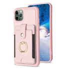 For iPhone 11 Pro Max BF27 Metal Ring Card Bag Holder Phone Case(Pink) - 1