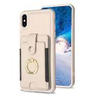 For iPhone X / XS BF27 Metal Ring Card Bag Holder Phone Case(Beige) - 1