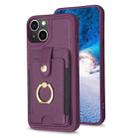 For iPhone 15 Plus BF27 Metal Ring Card Bag Holder Phone Case(Dark Purple) - 1