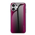 For iPhone 16 Texture Gradient Glass TPU Phone Case(Rose Red) - 1