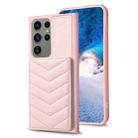 For Samsung Galaxy S23 Ultra 5G BF26 Wave Pattern Card Bag Holder Phone Case(Pink) - 1