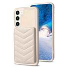 For Samsung Galaxy S23+ 5G BF26 Wave Pattern Card Bag Holder Phone Case(Beige) - 1