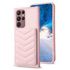 For Samsung Galaxy S22 Ultra 5G BF26 Wave Pattern Card Bag Holder Phone Case(Pink) - 1