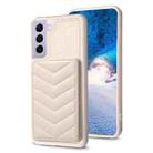 For Samsung Galaxy S21 5G BF26 Wave Pattern Card Bag Holder Phone Case(Beige) - 1