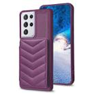 For Samsung Galaxy S21 Ultra 5G BF26 Wave Pattern Card Bag Holder Phone Case(Dark Purple) - 1