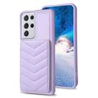 For Samsung Galaxy S21 Ultra 5G BF26 Wave Pattern Card Bag Holder Phone Case(Purple) - 1