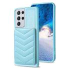 For Samsung Galaxy S21 Ultra 5G BF26 Wave Pattern Card Bag Holder Phone Case(Blue) - 1