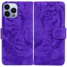For iPhone 15 Pro Max Tiger Embossing Pattern Leather Phone Case(Purple) - 1