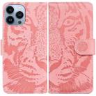 For iPhone 15 Pro Max Tiger Embossing Pattern Leather Phone Case(Pink) - 1