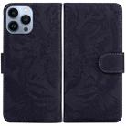 For iPhone 15 Pro Tiger Embossing Pattern Leather Phone Case(Black) - 1