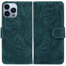 For iPhone 15 Pro Tiger Embossing Pattern Leather Phone Case(Green) - 1