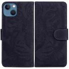 For iPhone 15 Plus Tiger Embossing Pattern Leather Phone Case(Black) - 1