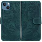 For iPhone 15 Tiger Embossing Pattern Leather Phone Case(Green) - 1