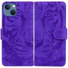 For iPhone 14 Plus Tiger Embossing Pattern Leather Phone Case(Purple) - 1