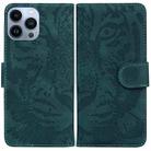 For iPhone 14 Pro Tiger Embossing Pattern Leather Phone Case(Green) - 1