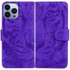 For iPhone 14 Pro Tiger Embossing Pattern Leather Phone Case(Purple) - 1