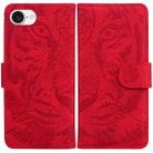 For iPhone SE 2024 Tiger Embossing Pattern Leather Phone Case(Red) - 1