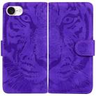 For iPhone SE 2024 Tiger Embossing Pattern Leather Phone Case(Purple) - 1