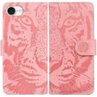 For iPhone SE 2024 Tiger Embossing Pattern Leather Phone Case(Pink) - 1