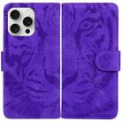 For iPhone 16 Pro Max Tiger Embossing Pattern Leather Phone Case(Purple) - 1