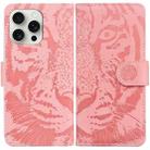 For iPhone 16 Pro Max Tiger Embossing Pattern Leather Phone Case(Pink) - 1