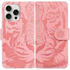 For iPhone 16 Pro Tiger Embossing Pattern Leather Phone Case(Pink) - 1