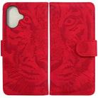 For iPhone 16 Plus Tiger Embossing Pattern Leather Phone Case(Red) - 1