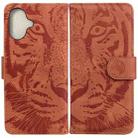 For iPhone 16 Plus Tiger Embossing Pattern Leather Phone Case(Brown) - 1