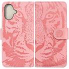 For iPhone 16 Tiger Embossing Pattern Leather Phone Case(Pink) - 1